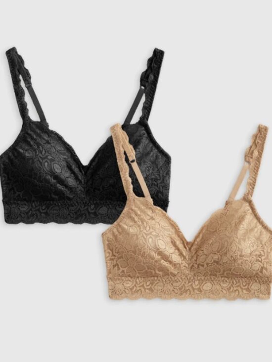 Quince Other - Quince Stretch Lace Sweetheart Bralette (2-pack) Black/Clay M New